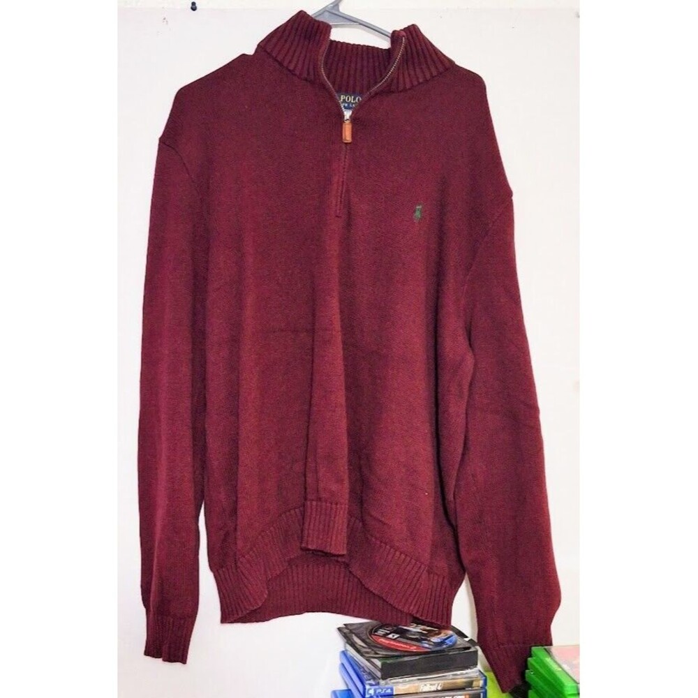 RALPH LAUREN POLO MENS 2XLT HEAVY 100% KNIT COTTON TURTLE NECK ¼ ZIP SWEATER